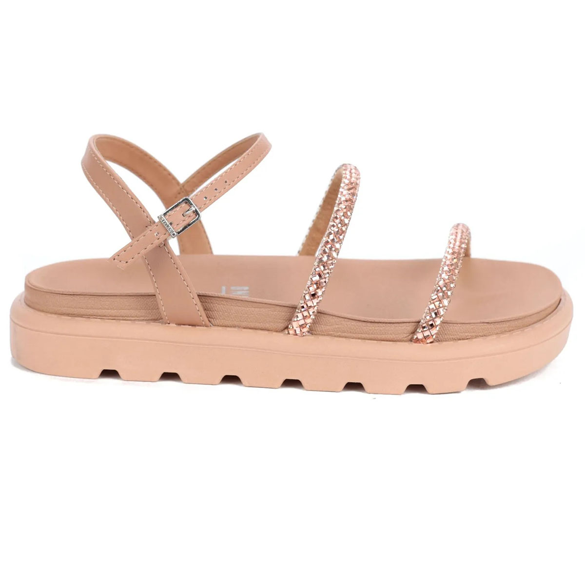 Rasteira Vizzano Flatform Tiras Strass Feminina Nude Compre Agora