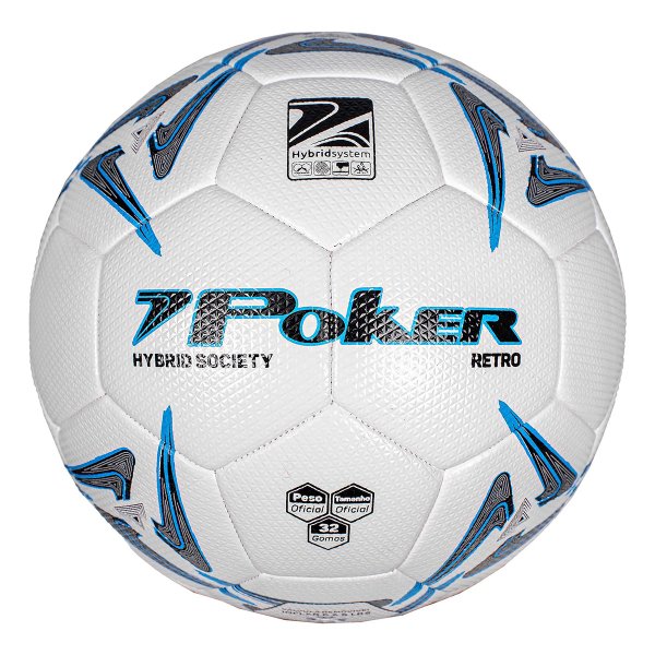 Bola de Futebol Society Poker Pro 32 Gomos Hybrid Retro - Preto e Azul