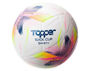 Bola de Futebol Society Topper Slick Cup - Amarelo Fluorescente e Azul Bola de Futebol Society Topper Slick Cup - Amarelo Fluorescente e Azul