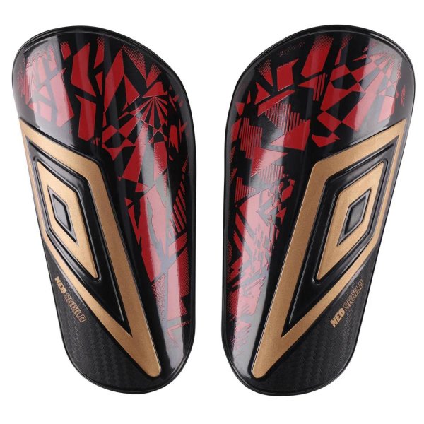 Caneleira Umbro Neo Shield Guard NC - Vermelho e Dourado
