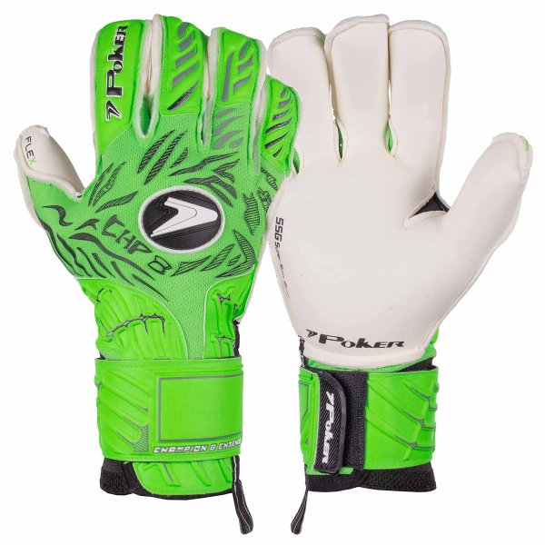 Luva de Goleiro Poker Futebol Profissional Champion 8 Extended - Verde e Preto