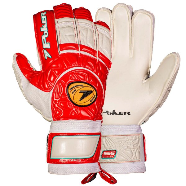 Luva de Goleiro Poker Futebol Profissional Firmness 4 - Branco e Vermelho