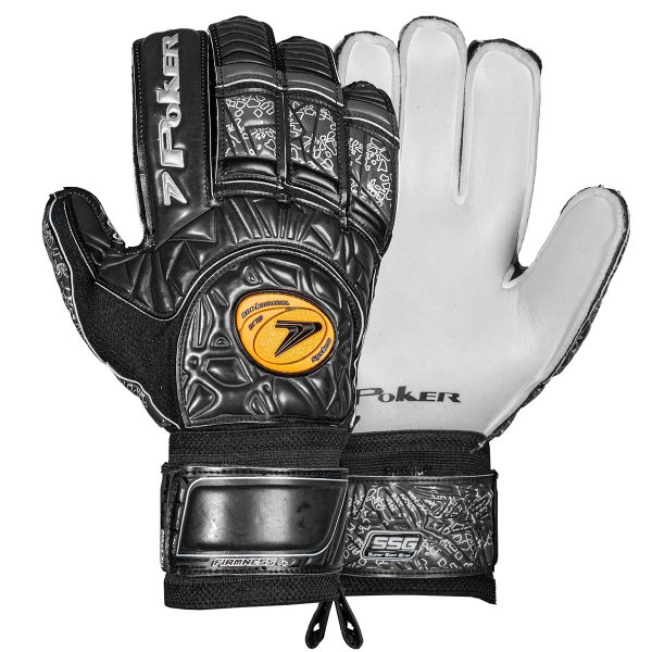 Luva de Goleiro Poker Futebol Profissional Firmness 4 - Preto e Chumbo