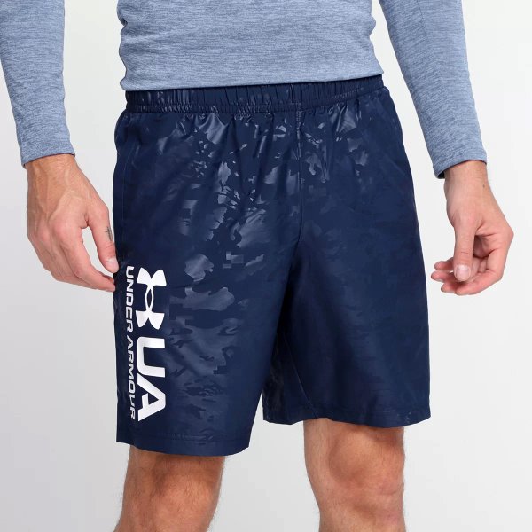 Short Under Armour Woven Emboss Masculino - Marinho e Branco Short Under Armour Woven Emboss Masculino - Marinho e Branco