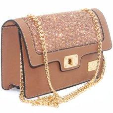 Bolsa Casteliê Casual Strass Feminina - Marrom Claro