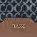 Bolsa Classe Couro Legítimo Casual Canvas Feminina - Marrom Escuro e Preto