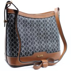 Bolsa Classe Couro Legítimo Casual Canvas Feminina - Marrom Escuro e Preto