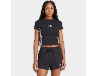 Camiseta Adidas 3 Barras Essentials Slim Feminina - Preto e Branco