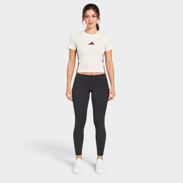 Camiseta Adidas 3 Barras Essentials Slim Feminina - Marfim e Vinho