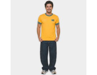 Camiseta Braziline Brasil Saga Masculina - Amarelo e Verde