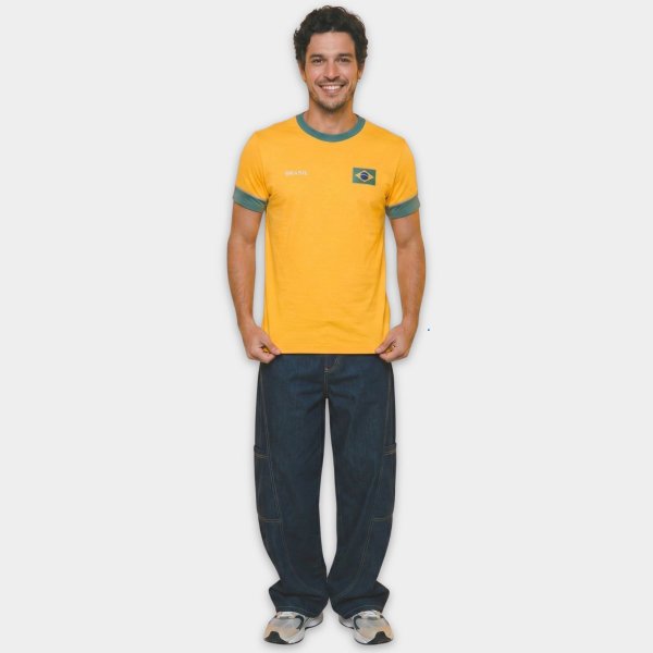 Camiseta Braziline Brasil Saga Masculina - Amarelo e Verde