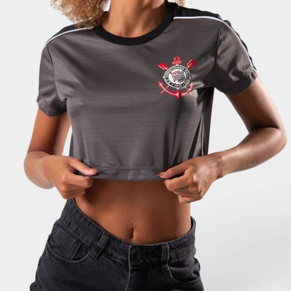 Cropped Braziline Corinthians Mito Feminino - Cinza
