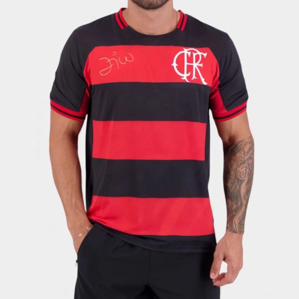 Camisa Flamengo Zico Bench Raglan Masculina - Preto e Vermelho