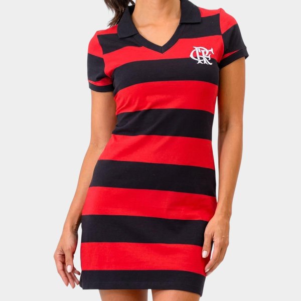 Vestido Flamengo Milly Zico Retrô Feminino - Preto e Vermelho