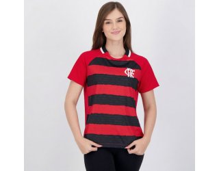 Camiseta Flamengo Manto Raglan Feminina - Preto e Vermelho