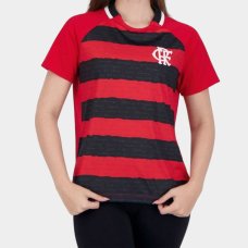 Camiseta Flamengo Manto Raglan Feminina - Preto e Vermelho