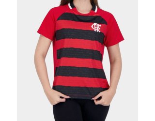 Camiseta Flamengo Manto Raglan Feminina - Preto e Vermelho