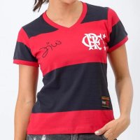 Camisa Flamengo Feminina Retrô Baby Look 1981 Zico Libertadores Feminina - Preto e Vermelho