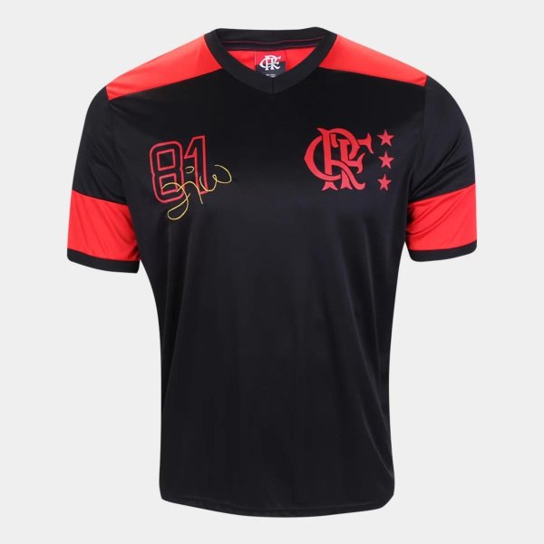 Camiseta Flamengo Retrô Zico Masculina - Preto e Vermelho