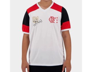 Camiseta Flamengo Zico Retrô Mundial 1981 Oficial Infantil - Branco