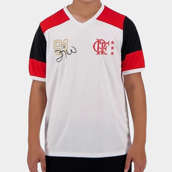 Camiseta Flamengo Zico Retrô Mundial 1981 Oficial Infantil - Branco