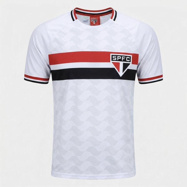 Camiseta São Paulo Bench Raglan Masculina - Branco e Vermelho