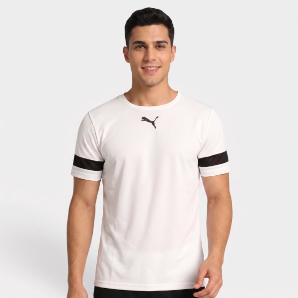 Camiseta Puma Team Rise Jersey Masculina - Branco e Preto