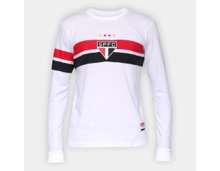 Camisa Manga Longa São Paulo I 2005 Retrô Mania Masculina - Branco