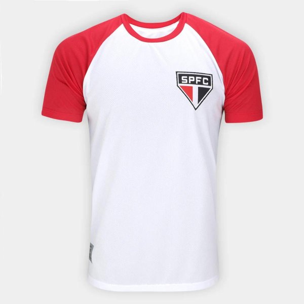 Camiseta Raglan São Paulo RetrôMania Basic Masculina - Branco e Vermelho
