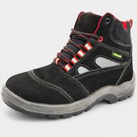 Botina De Segurança Biqueira de PVC Cartom CA15080 Passador Refletivo Couro Nobuck Casual - Preto e Vermelho