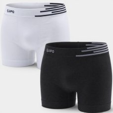 Kit 2 Cuecas Boxer Lupo Microfibra Sem Costura - Preto e Branco