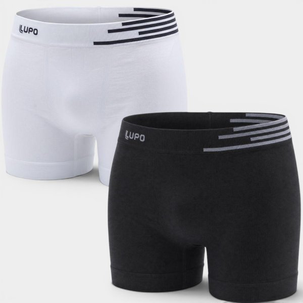 Kit 2 Cuecas Boxer Lupo Microfibra Sem Costura - Preto e Branco