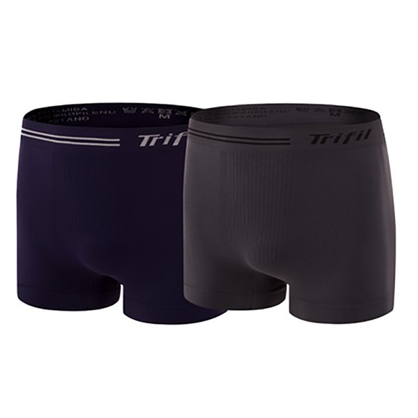 Kit 2 Cuecas Boxer Trifil Sem Costura Elástico Masculina - Marinho e Grafite