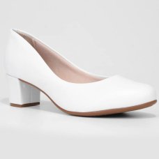 Scarpin Beira Rio Boneca Salto Bloco Baixo - Branco
