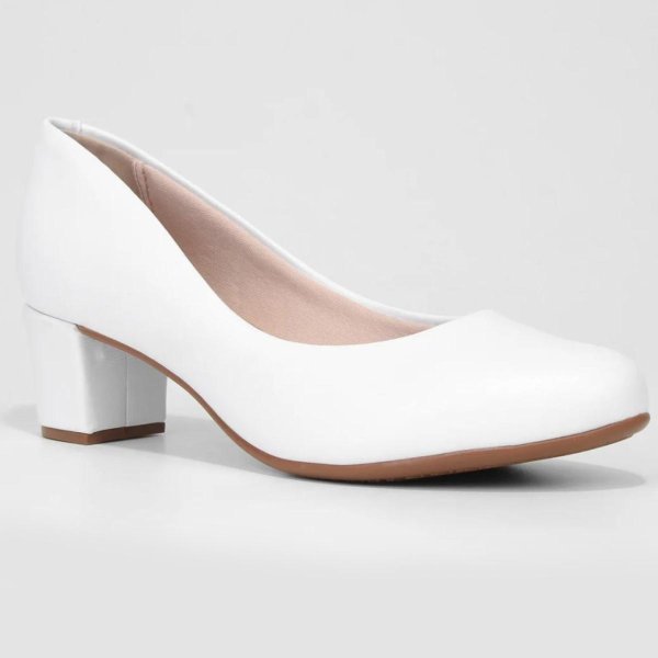Scarpin Beira Rio Boneca Salto Bloco Baixo - Branco