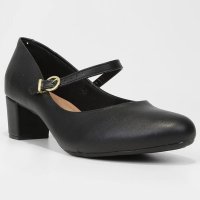 Scarpin Beira Rio Boneca Fivela Salto Bloco - Preto