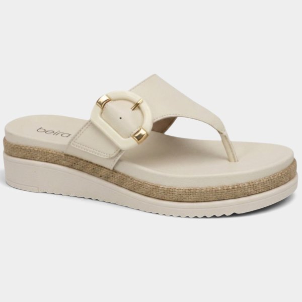 Tamanco Anabela Beira Rio Detalhe Fivela Feminino - Branco