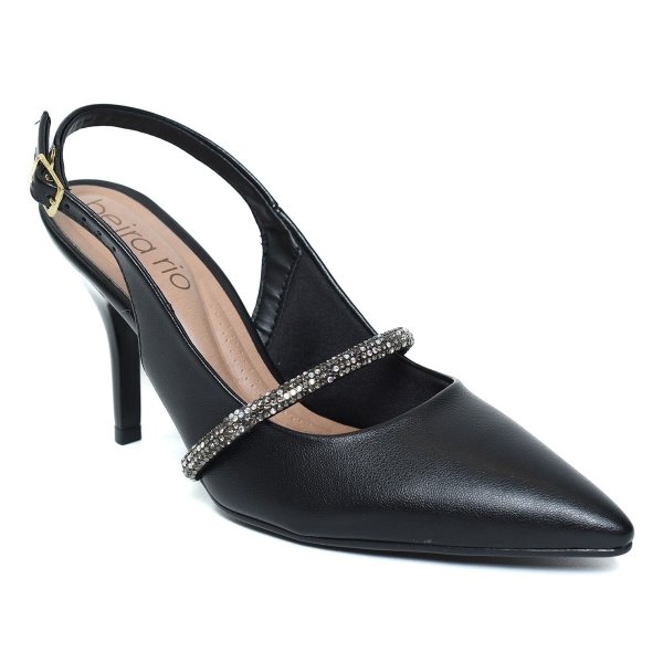 Scarpin Beira Rio Tira Strass Salto Fino Feminino - Preto