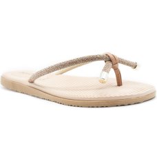 Rasteira Beira Rio Flatform Diamond Strass Laço Feminina - Ouro Rosado