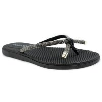 Rasteira Beira Rio Flatform Diamond Strass Laço Feminina - Preto