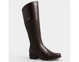 Bota Couro Bottero Texturizada Cano Alto Feminina - Marrom Escuro
