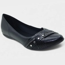 Sapatilha Couro Bottero Bico Fino Microperfuros Apliques Feminina - Preto