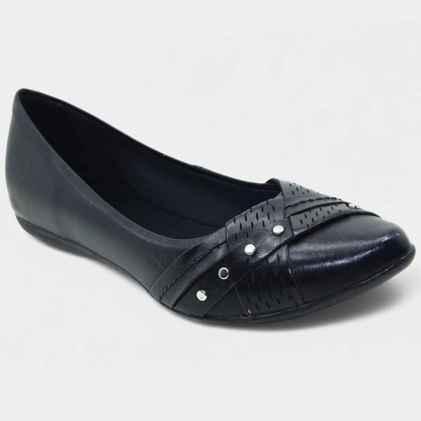 Sapatilha Couro Bottero Bico Fino Microperfuros Apliques Feminina - Preto