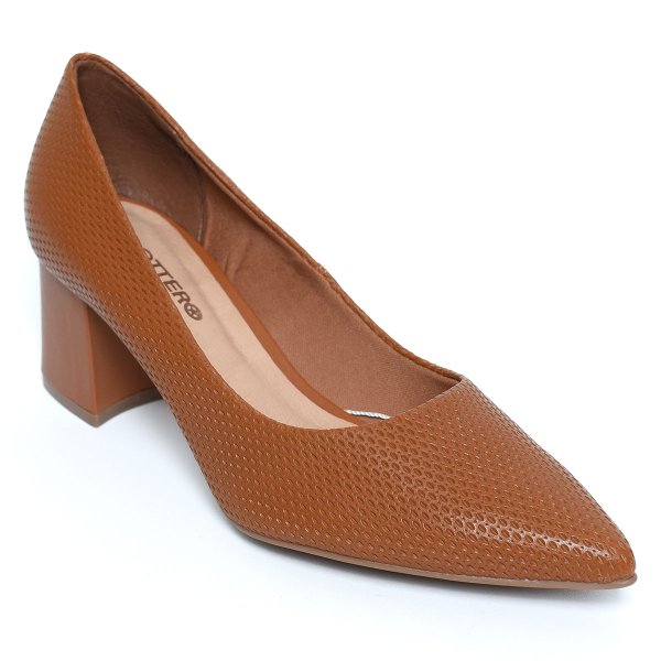 Scarpin Couro Bottero Salto Médio Bico Fino Feminino - Caramelo