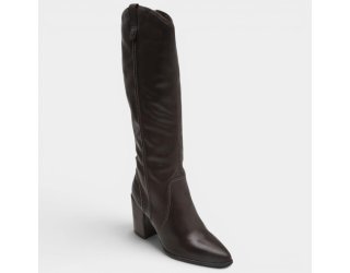 Bota Couro Bottero Salto Bloco Cano Alto Feminina - Marrom Escuro