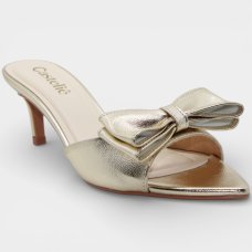 Tamanco Casteliê Intense Salto Fino Laço Feminino - Dourado Tamanco Casteliê Intense Salto Fino Laço Feminino - Dourado