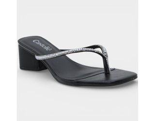 Tamanco Casteliê Sara Strass Salto Bloco Feminino - Preto