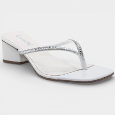 Tamanco Casteliê Verniz Strass Salto Bloco Feminino - Off White