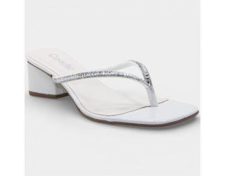 Tamanco Casteliê Verniz Strass Salto Bloco Feminino - Off White