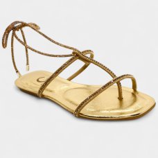 Rasteira Casteliê Strass Metalizada Amarração Feminina - Dourado Rasteira Casteliê Strass Metalizada Amarração Feminina - Dourado